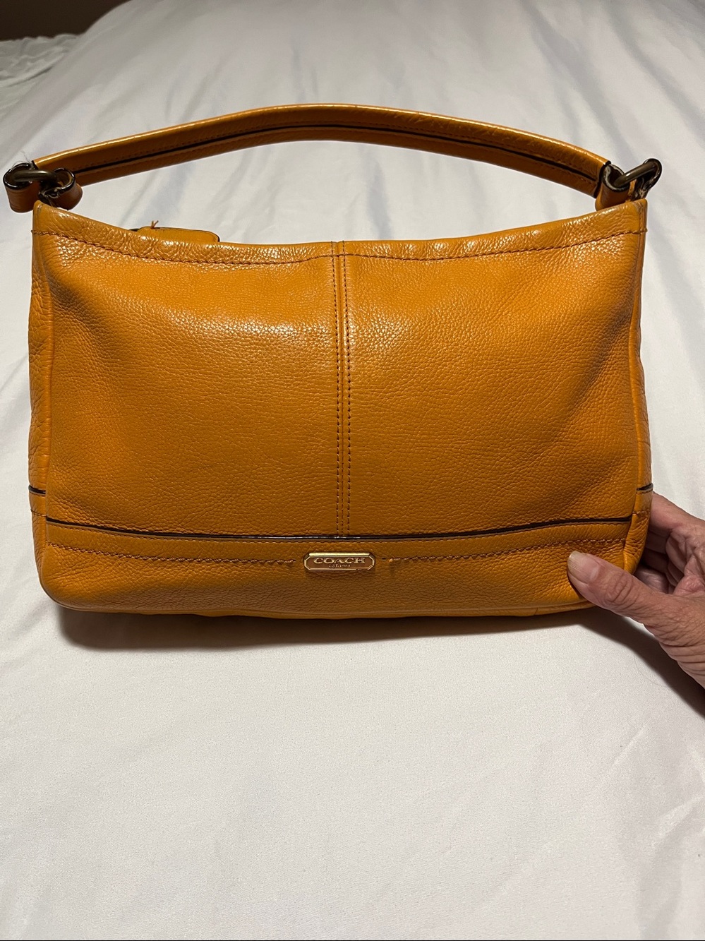 Coach Pebbled Leather Shoulder Bag in Mustard Yellow